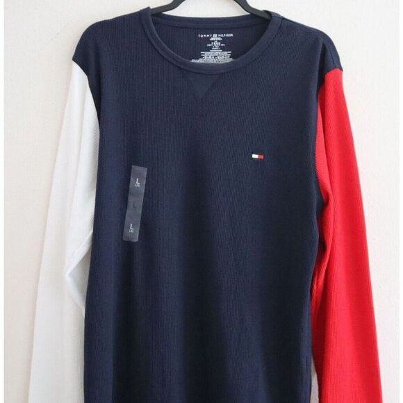Tommy Hilfiger Men's Sz L Colorblock Waffle-Knit L/S Crewneck Sleepwear Shirt - Picture 5 of 5